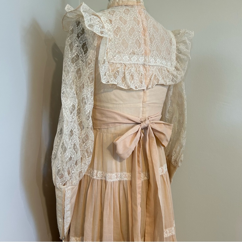 VTG 70s Gunne Sax Prairie Dress Gown Blush Pink Lace Prom Homecoming Sz 9 - Picture 5 of 9